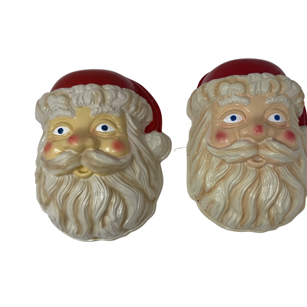 Vintage‎ Plastic Santa Claus Face Mask Thin Plastic Large 12x9x6 Lot of 2
